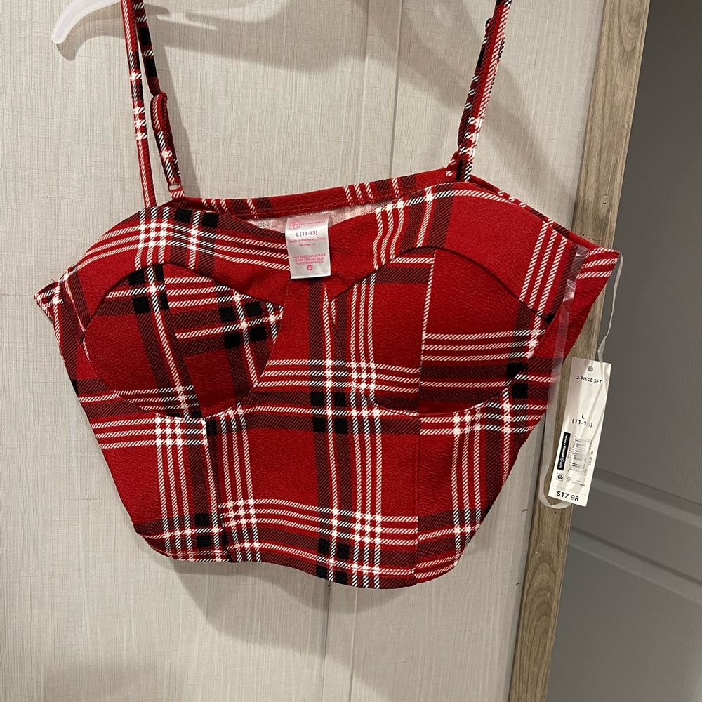 Plaid padded crop top